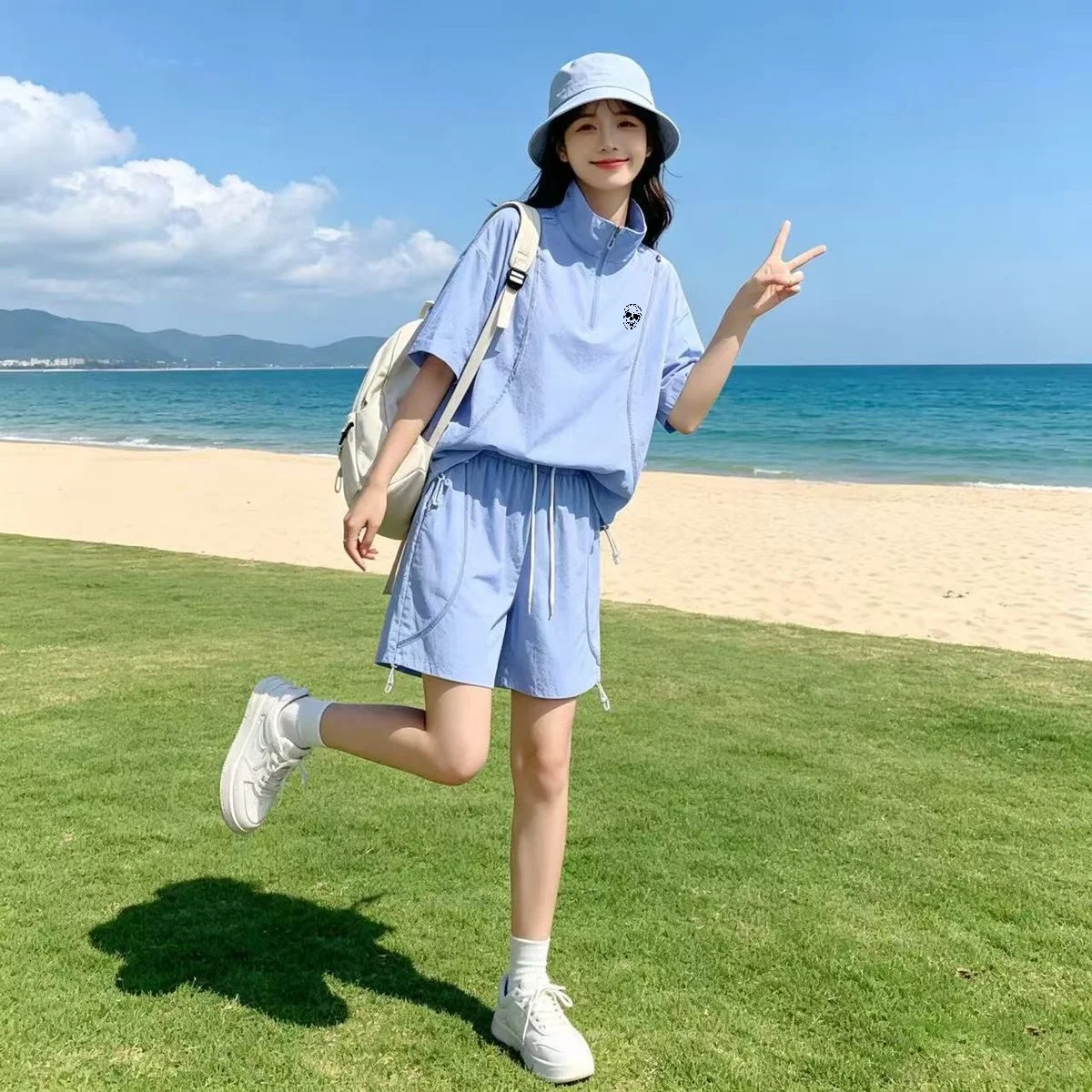 Golf Equipment Set - 夏用男女兼用日焼け止めゴルフウェア カップル向けトップス＆ショーツセット アイスシルク クールカジュアル ルーズ スタンドカラー