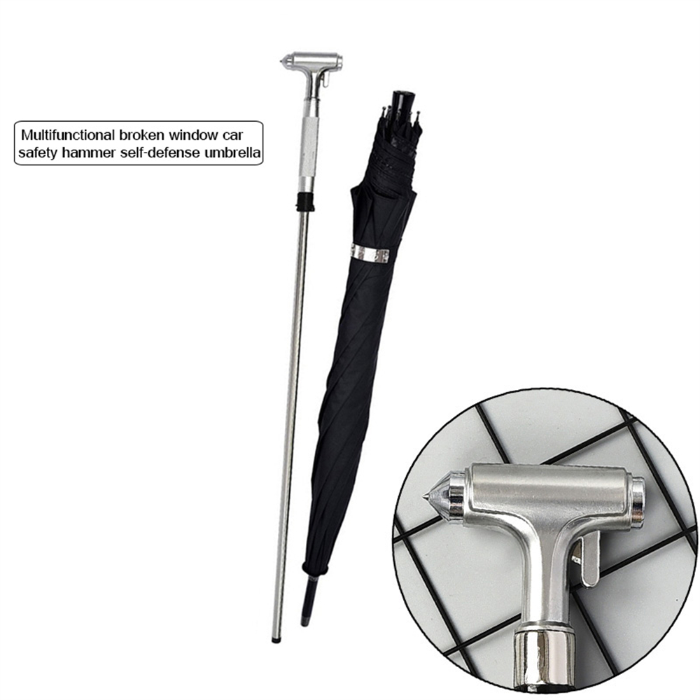 Golf Umbrella Large - 多機能壊れた窓用安全ハンマー護身用杖兼傘2-in-1頑丈な防風UV保護傘
