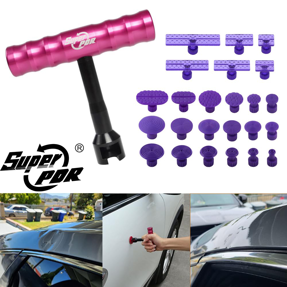 Divot Repair Tool - スーパーPDR 25ピース 無塗装デントリペアキット Tバー式プーラー付き 長方形6個 丸型18個
