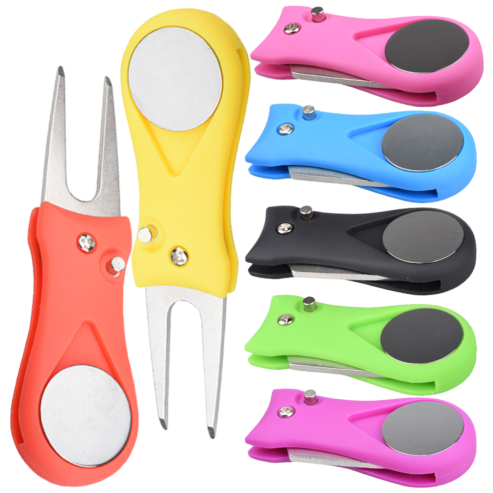 Divot Repair Tool - 1 個折りたたみゴルフディボット修復ツールボールマーカー付き - スイッチブレードスタイルピッチフォーク & グルーブクリーナーポータブルゴルフアクセサリー