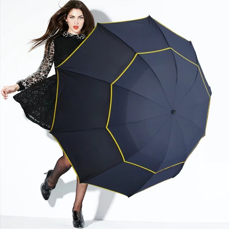 ダブル強力な耐風傘雨女性大型折りたたみ非自動傘男性家族旅行ビ - Golf Umbrella Large のレビューと価格